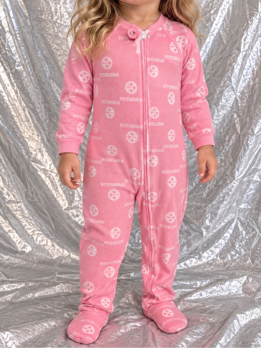 Pittsburgh Steelers NFL Girls 4T Pink Fleece Footless Sleeper Pajamas One Piece